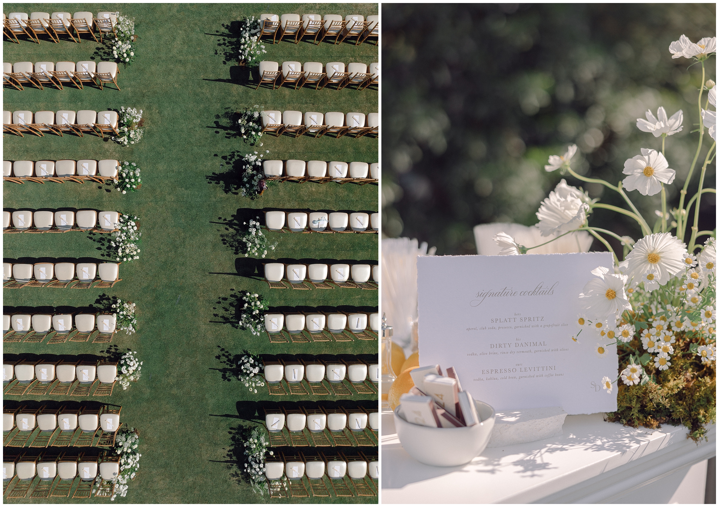 summer wedding at Hillcrest Country club with modern, organic floral design