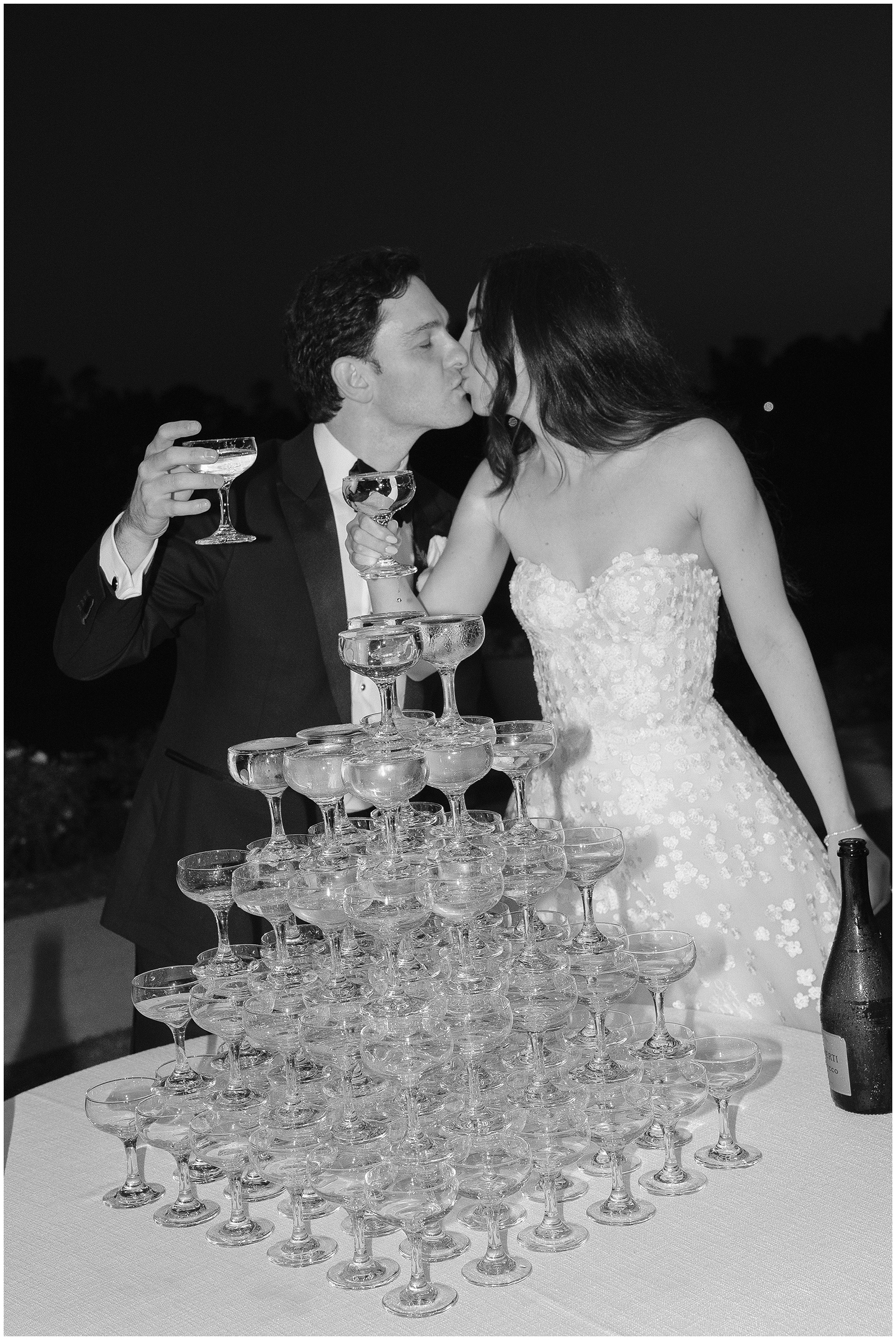 A champagne tower is a great way to kick off a reception!
